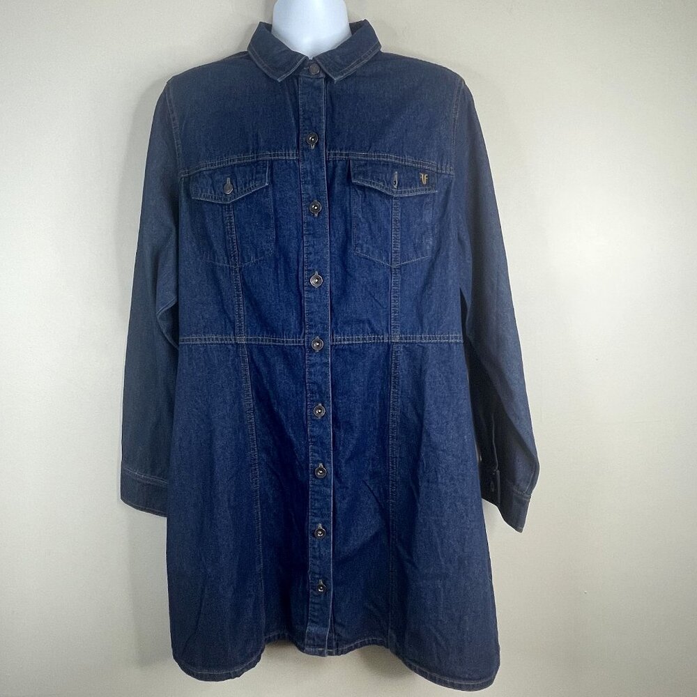 Frye Heritage Denim Dress Womens XXL Blue Jean Button Up Cowgirl Western Casual